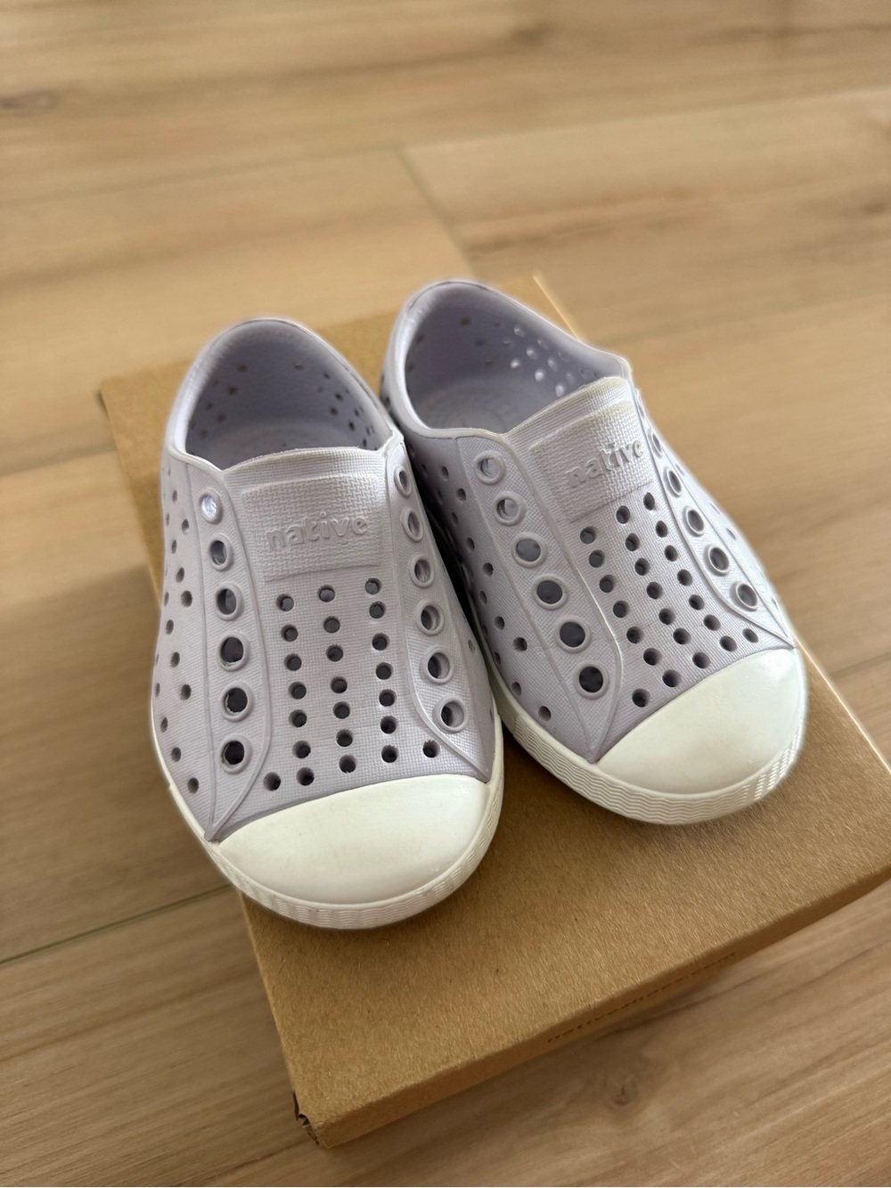 Native Shoes Kids Slip-On Water Shoes in Light Lavender and White